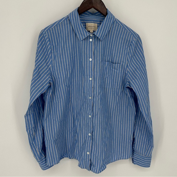 Sezane Tomboy Blue and White Stripe Shirt Size 38 6 Classic Work Timeless - Picture 3 of 13